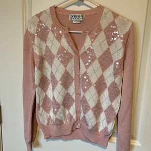 Ladies sparkly sweater sz M pink & white